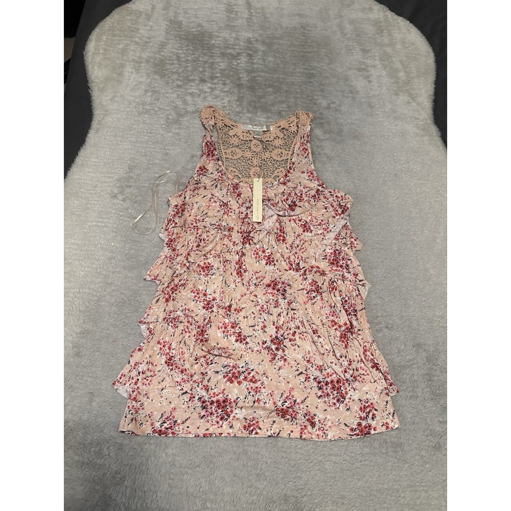 New Lauren Conrad Women's Pink Floral Tank Shirt Size Small Top NWT